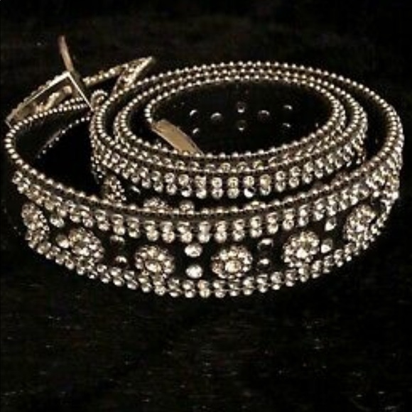 Black Crystal Embellished Belt - Sz L - Picture 2 of 6